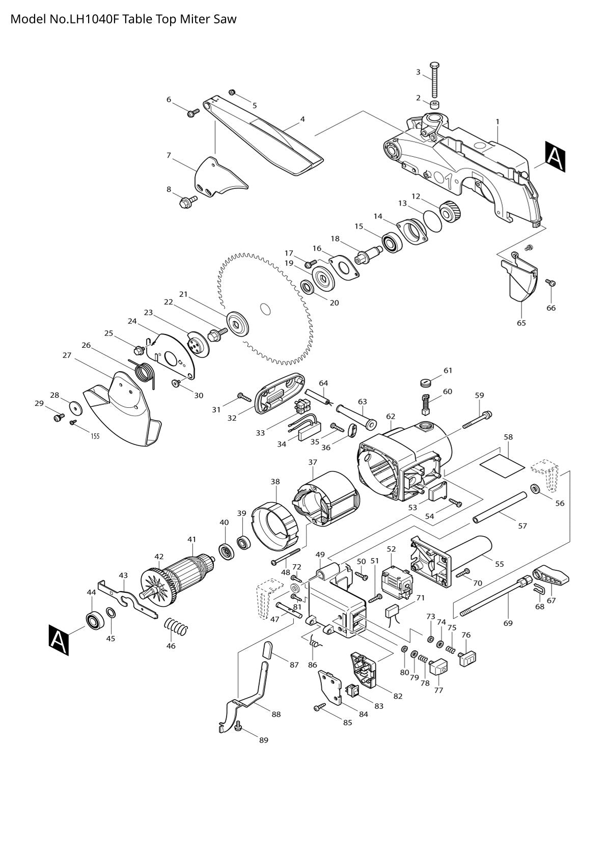 Pièces détachées scie à onglets / scie de table Makita LH1040F