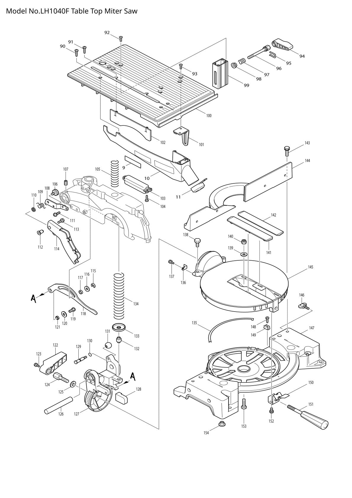 Pièces détachées scie à onglets / scie de table Makita LH1040F