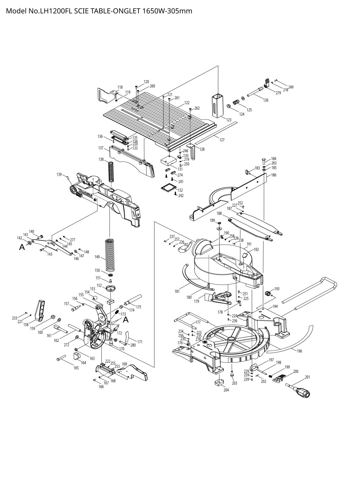 Pièces détachées scie à onglets / scie de table Makita LH1200FL