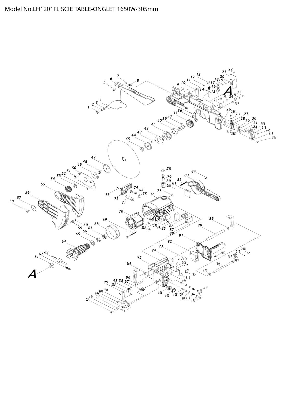 Pièces détachées scie à onglets / scie de table Makita LH1201FL