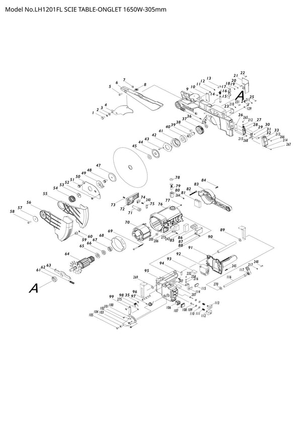 Pièces détachées scie à onglets / scie de table Makita LH1201FL