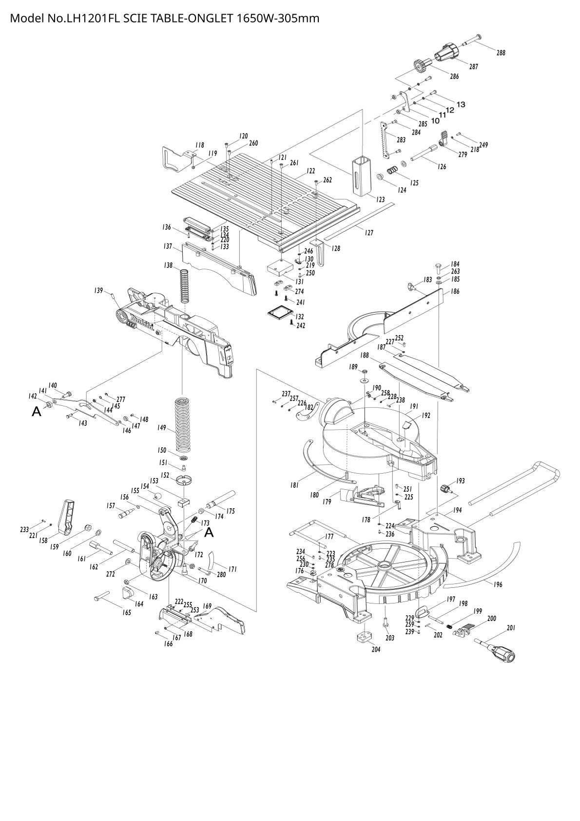Pièces détachées scie à onglets / scie de table Makita LH1201FL