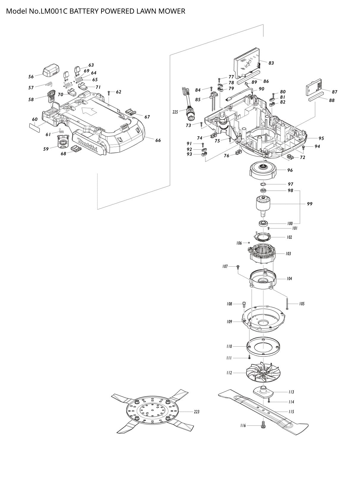 Pièces détachées tondeuse à gazon sans fil Makita LM001C