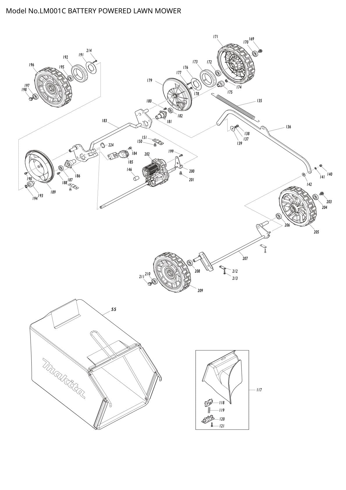 Pièces détachées tondeuse à gazon sans fil Makita LM001C