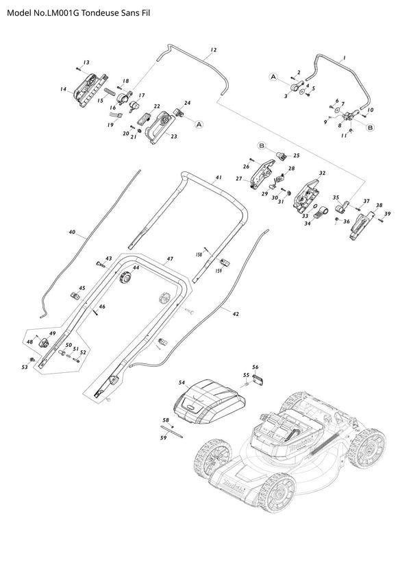 Pièces détachées tondeuse à gazon sans fil Makita LM001G