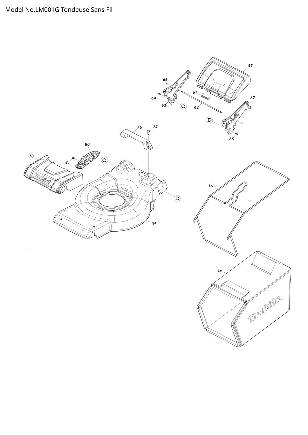 Pièces détachées tondeuse à gazon sans fil Makita LM001G