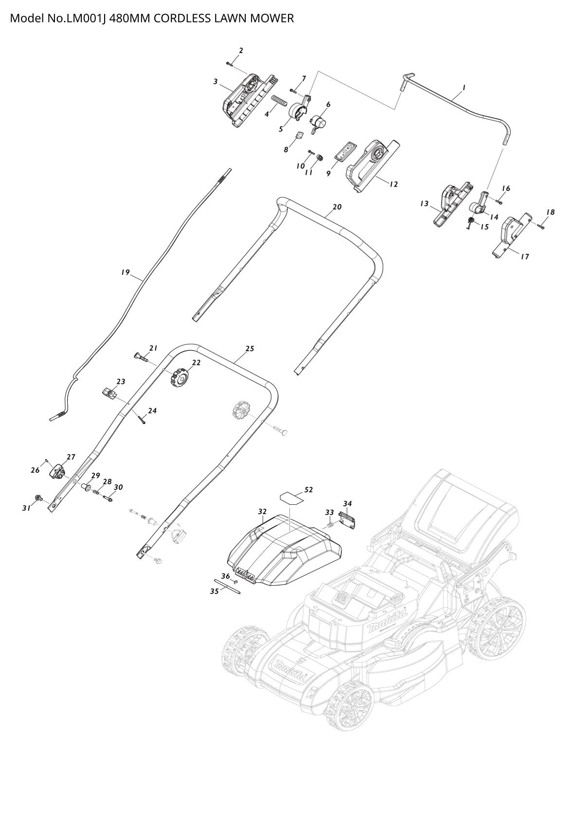 Pièces détachées tondeuse à gazon sans fil Makita LM001J