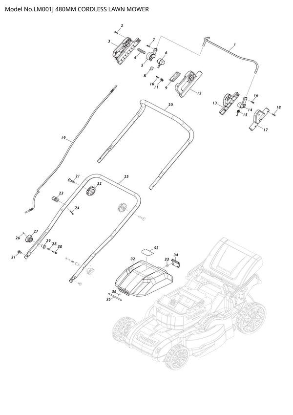 Pièces détachées tondeuse à gazon sans fil Makita LM001J