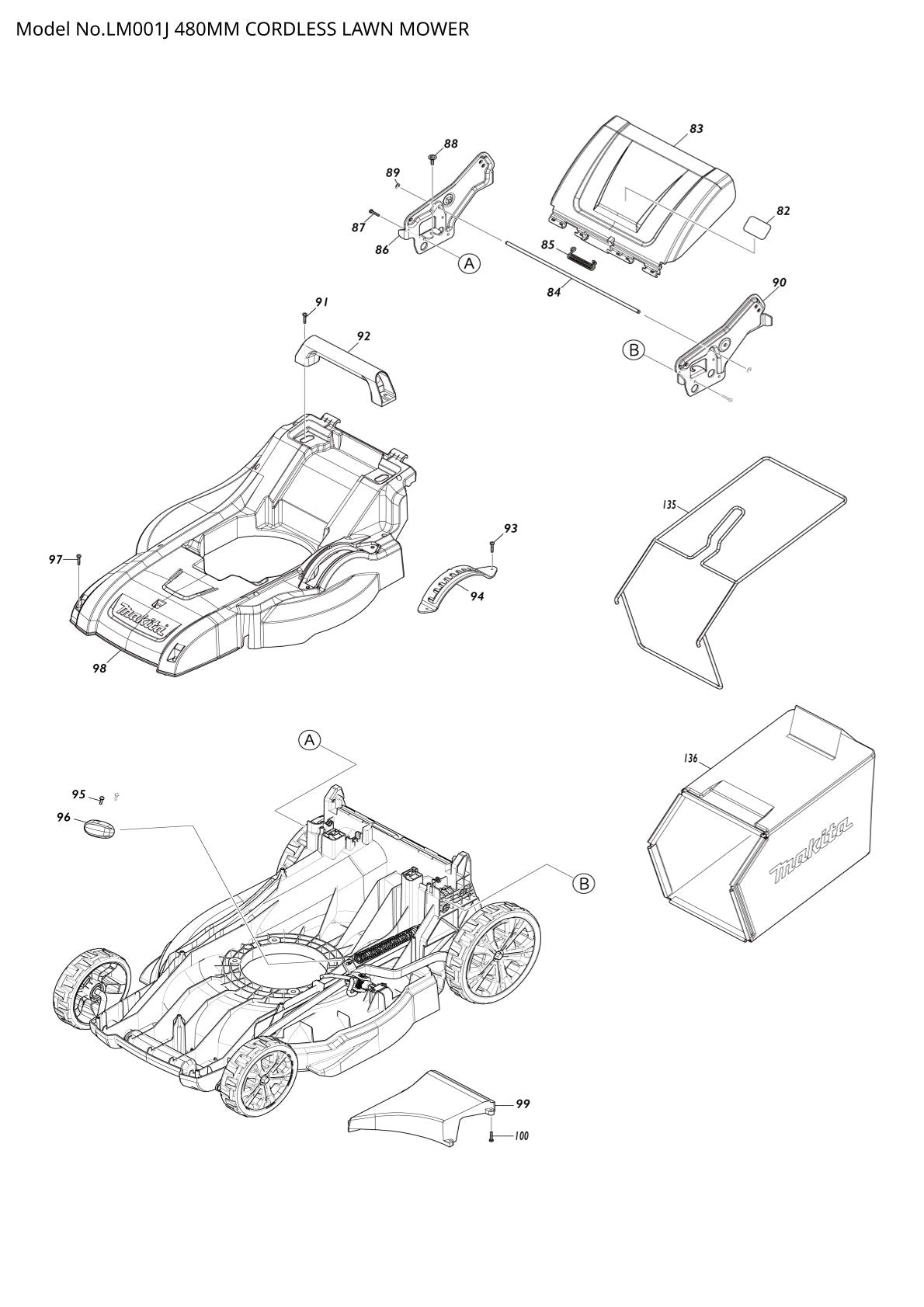 Pièces détachées tondeuse à gazon sans fil Makita LM001J