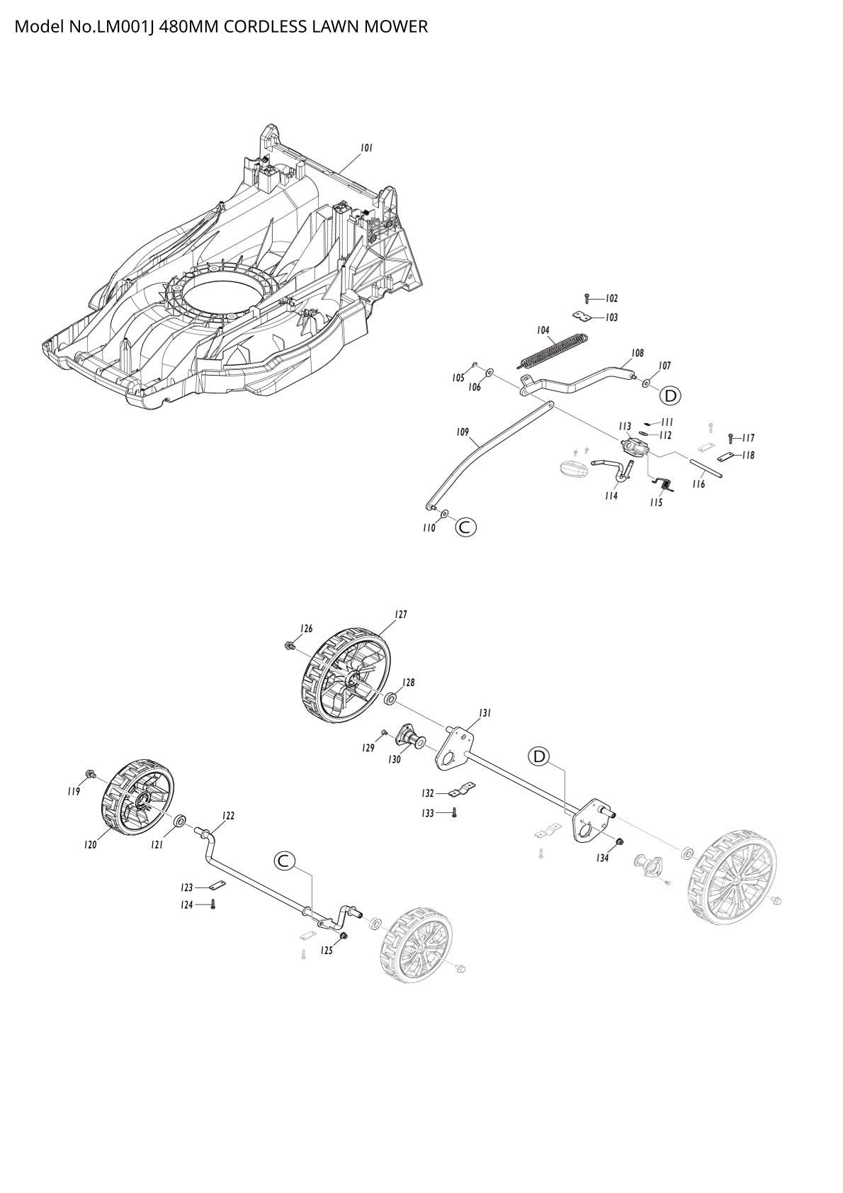 Pièces détachées tondeuse à gazon sans fil Makita LM001J