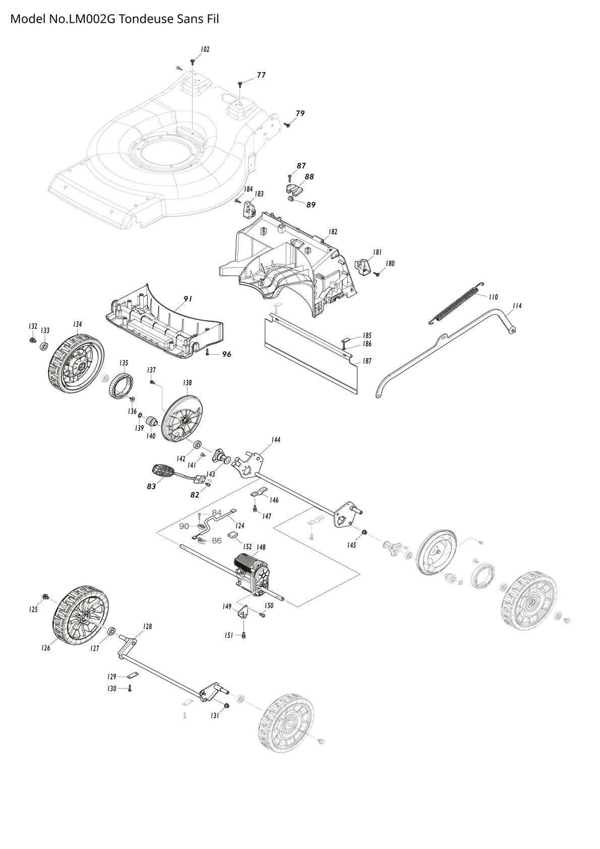 Pièces détachées tondeuse à gazon sans fil Makita LM002G