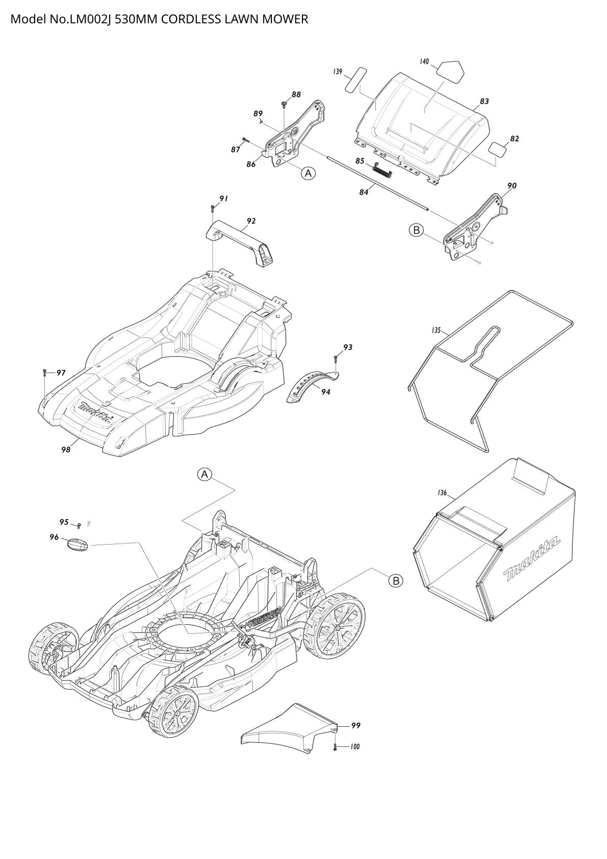 Pièces détachées tondeuse à gazon sans fil Makita LM002J