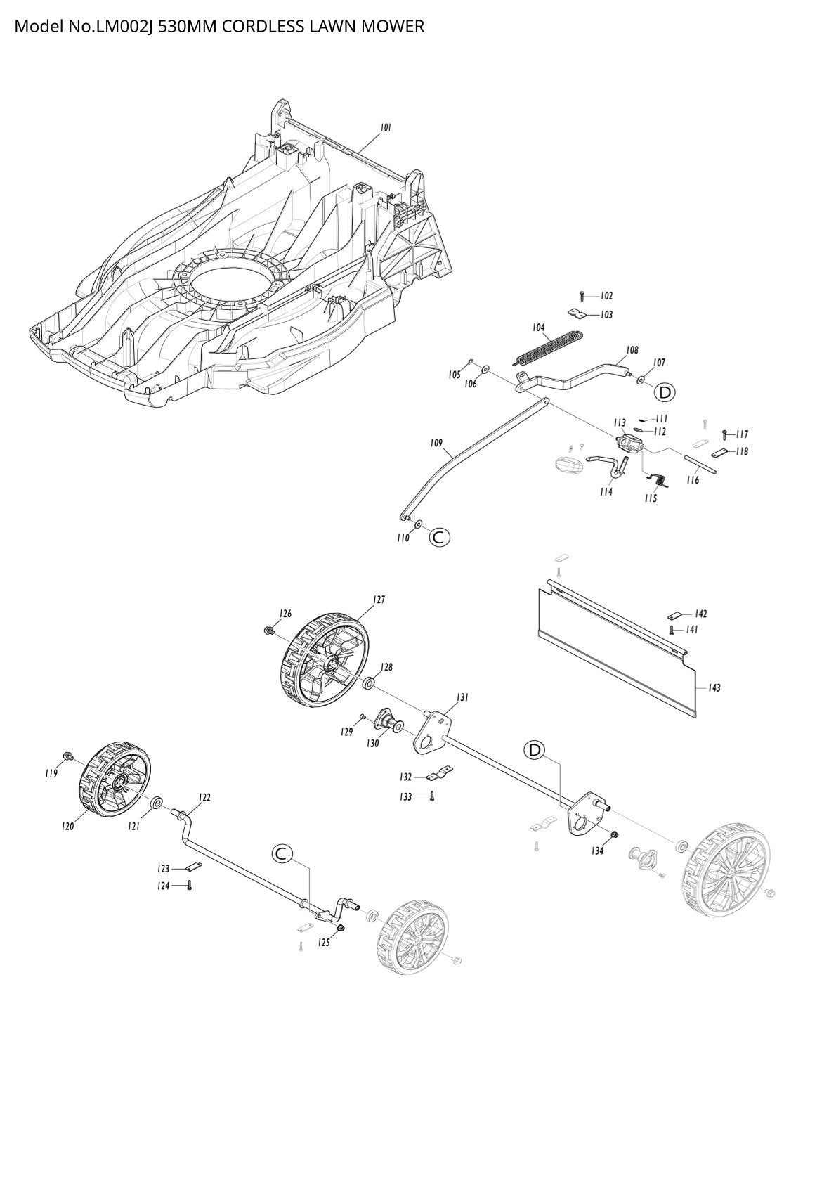 Pièces détachées tondeuse à gazon sans fil Makita LM002J