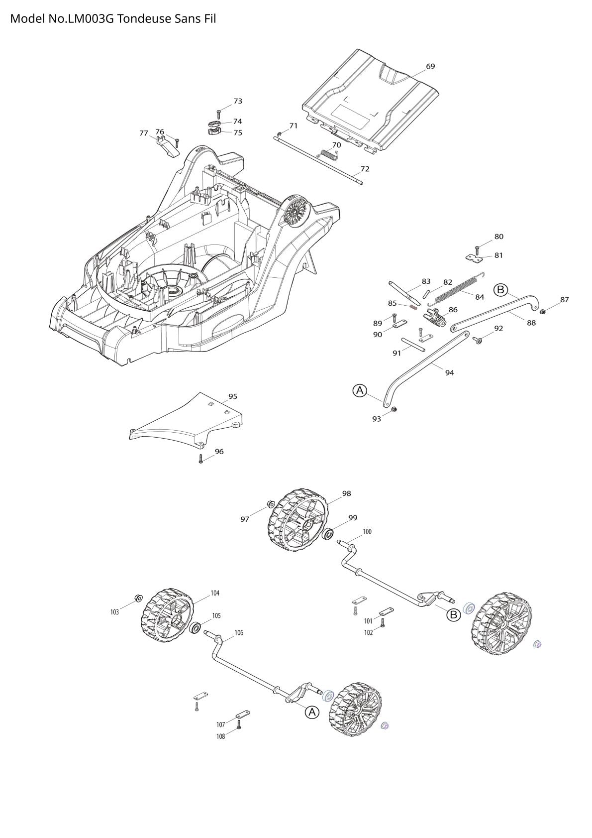 Pièces détachées tondeuse à gazon sans fil Makita LM003G
