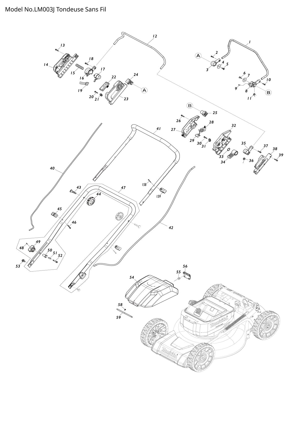 Pièces détachées tondeuse à gazon sans fil Makita LM003J