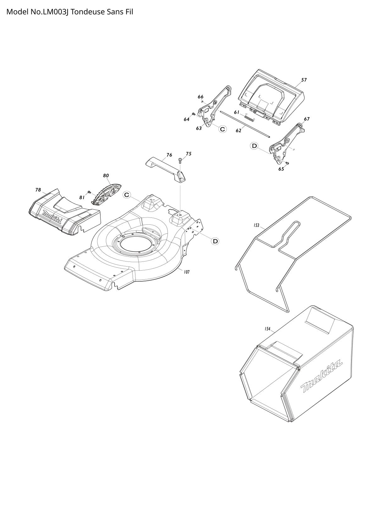Pièces détachées tondeuse à gazon sans fil Makita LM003J
