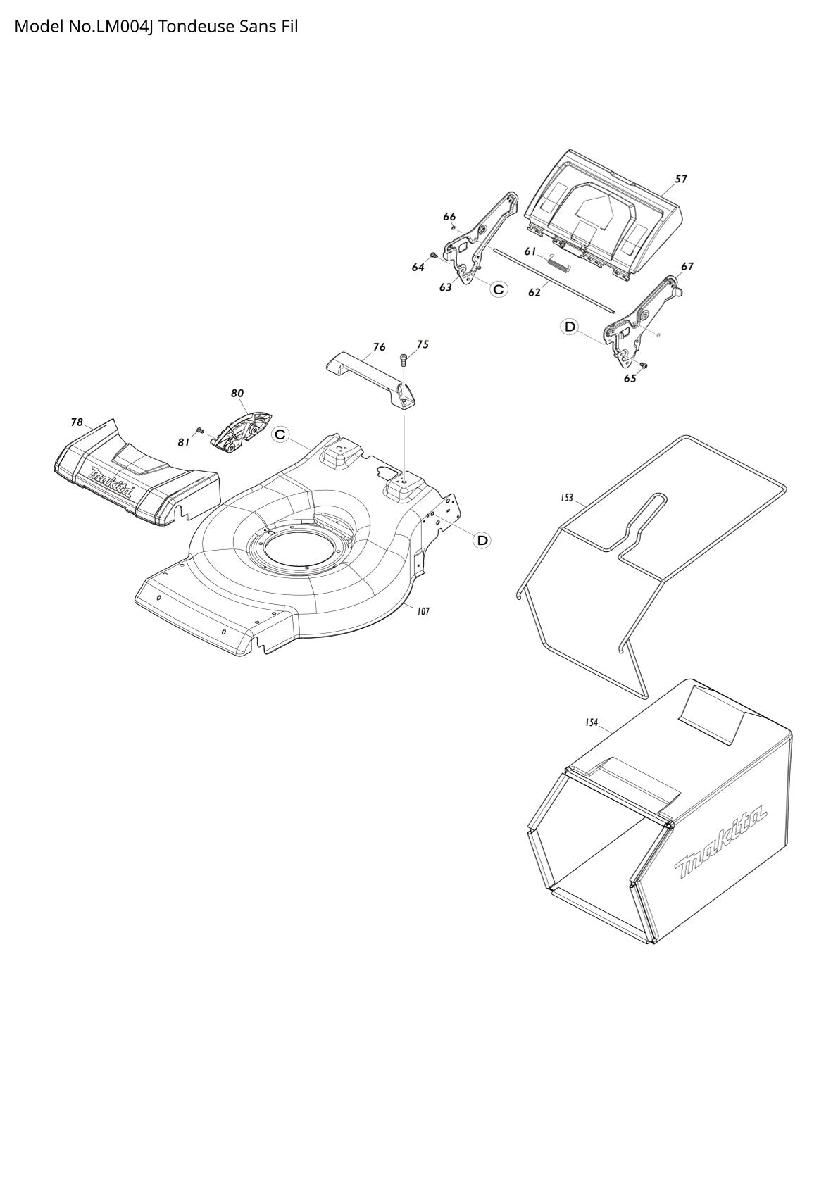 Pièces détachées tondeuse à gazon sans fil Makita LM004J