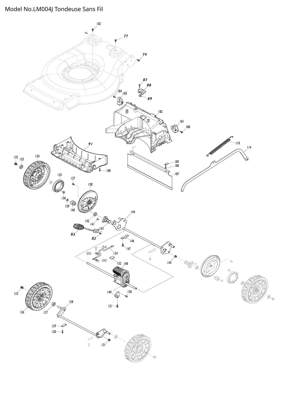 Pièces détachées tondeuse à gazon sans fil Makita LM004J