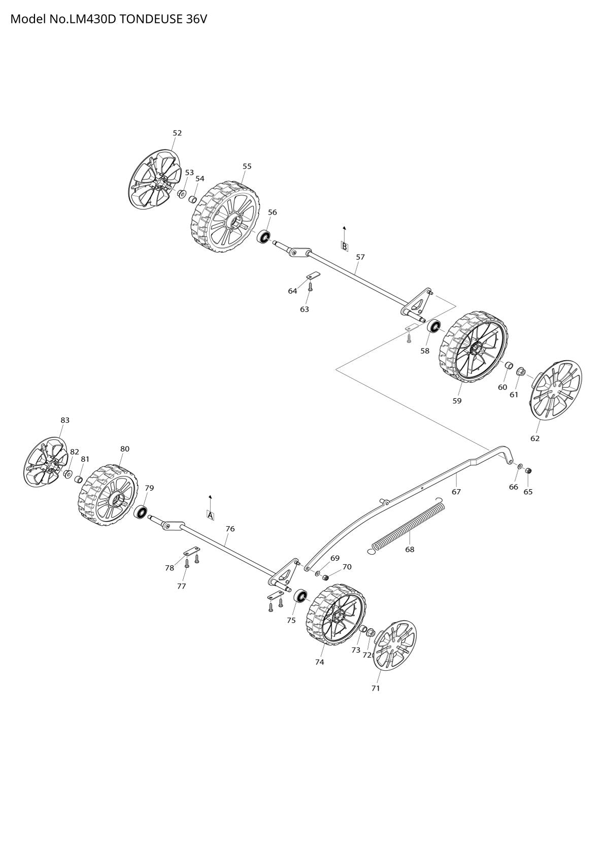 Pièces détachées tondeuse à gazon sans fil Makita LM430D
