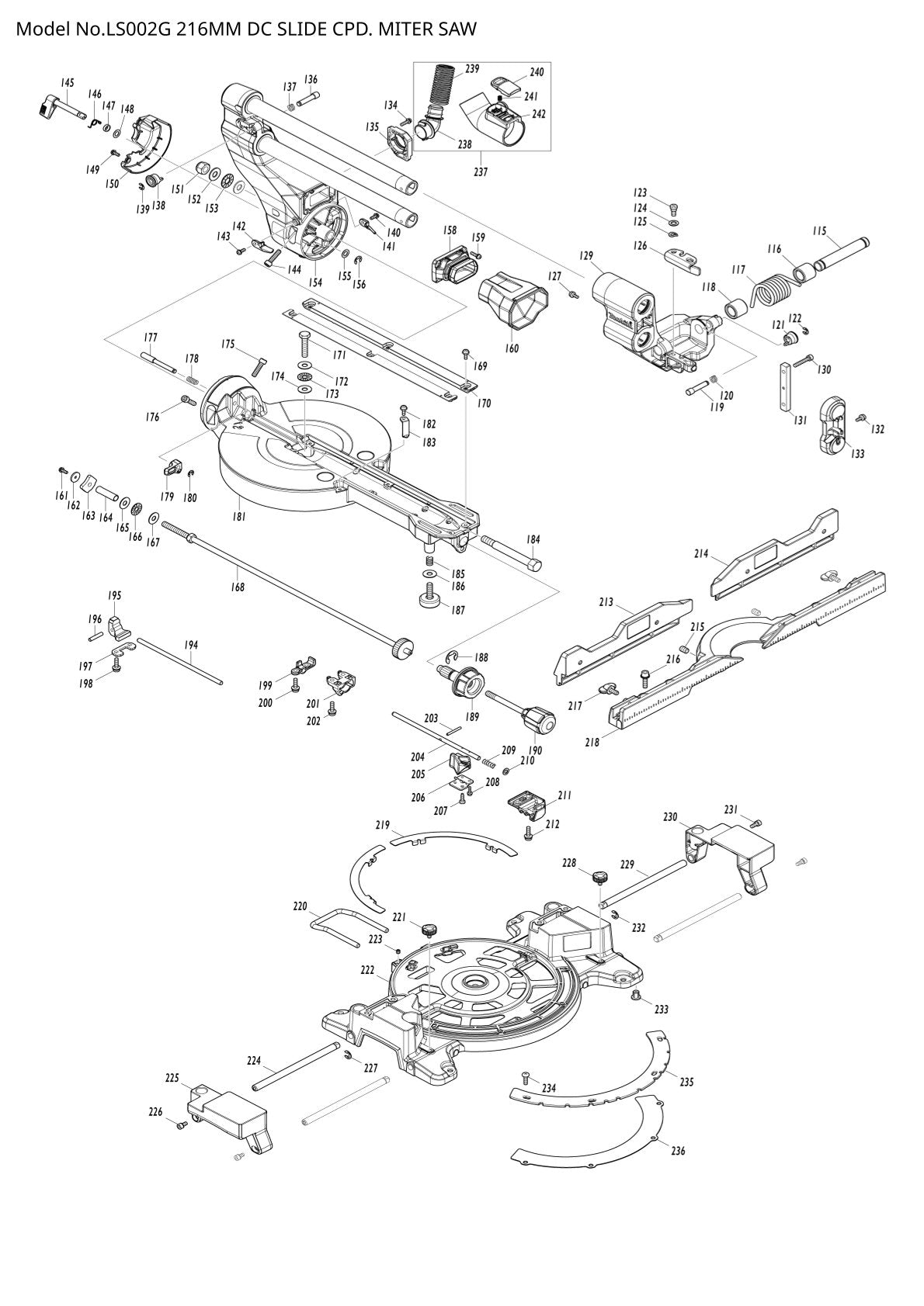 Pièces détachées scie à onglets radiale sans fil Makita LS002G