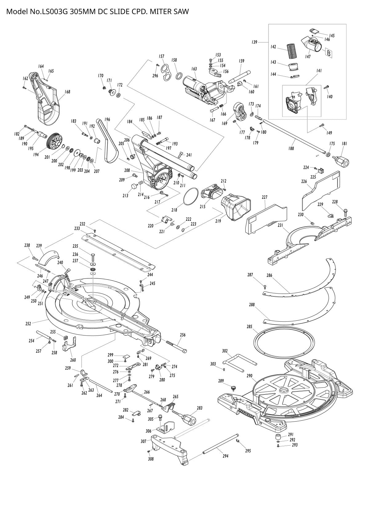 Pièces détachées scie à onglets radiale sans fil Makita LS003G