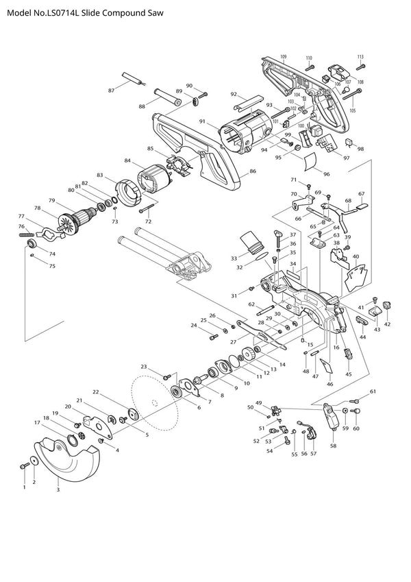 Pièces détachées scie à onglets radiale Makita LS0714
