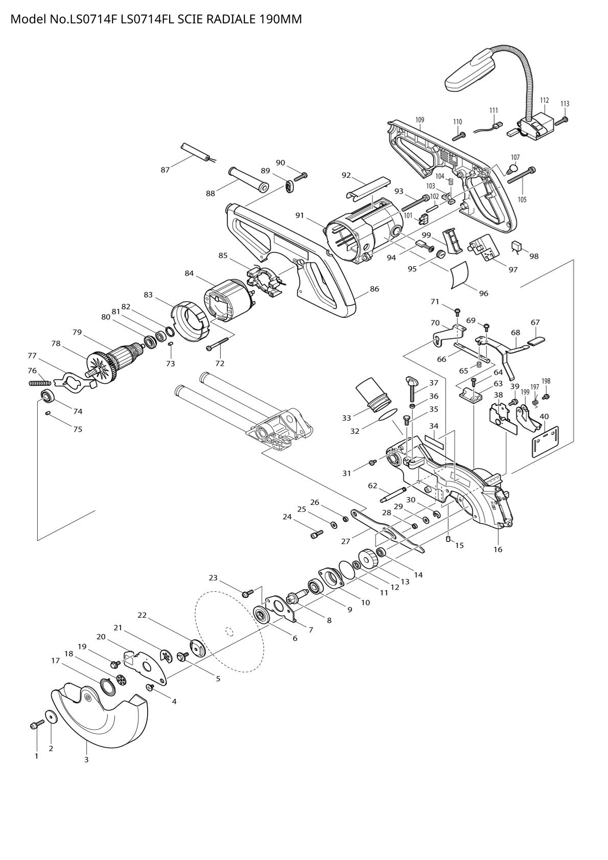 Pièces détachées scie à onglets radiale Makita LS0714F