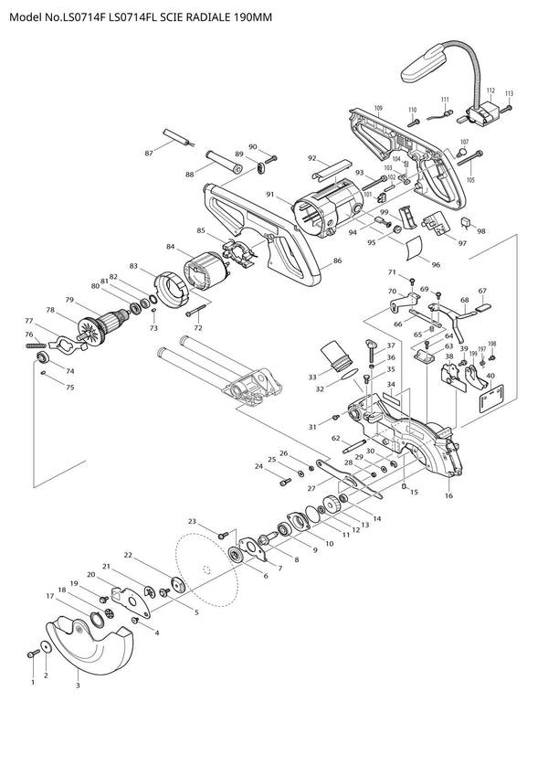 Pièces détachées scie à onglets radiale Makita LS0714F