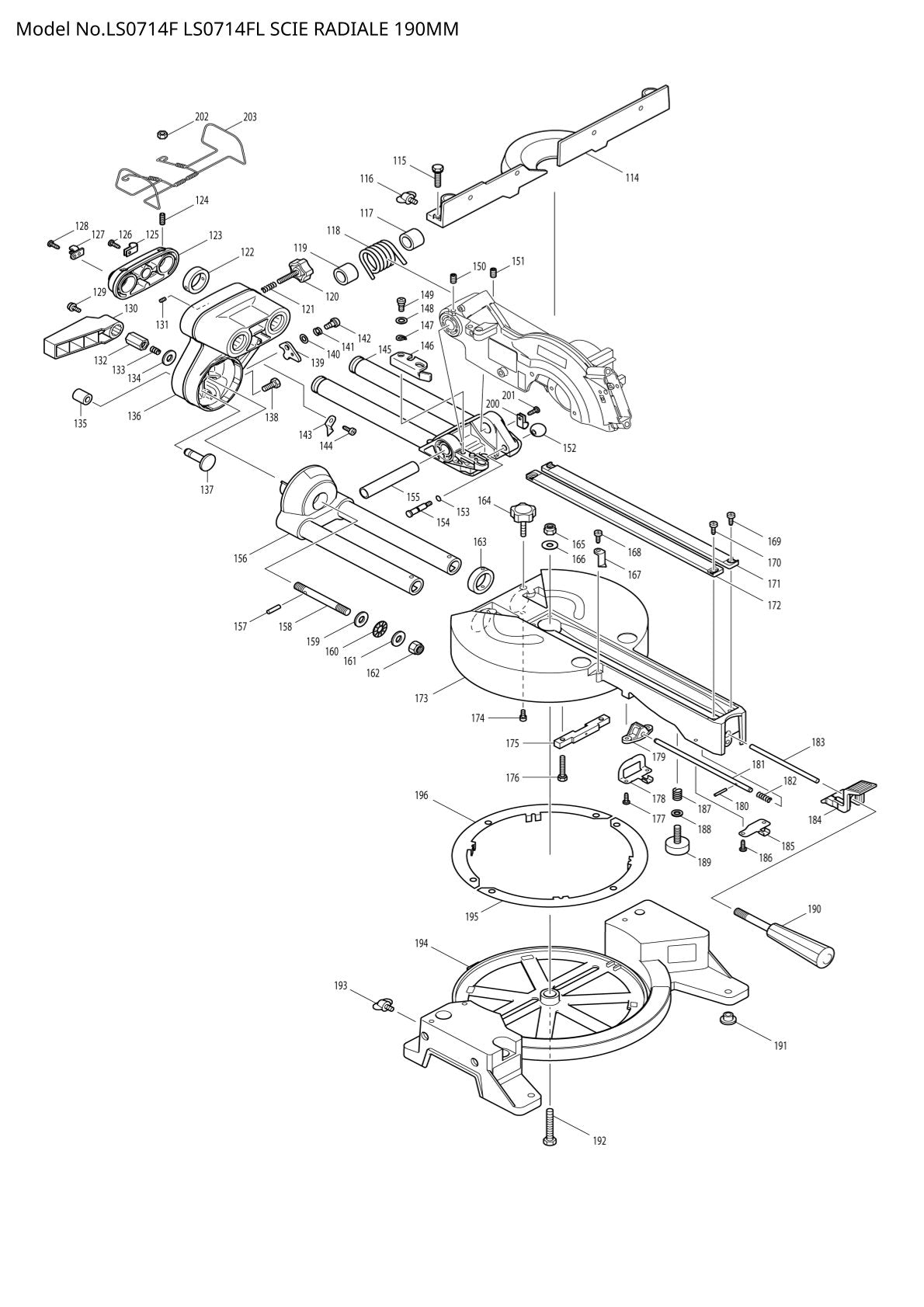 Pièces détachées scie à onglets radiale Makita LS0714F