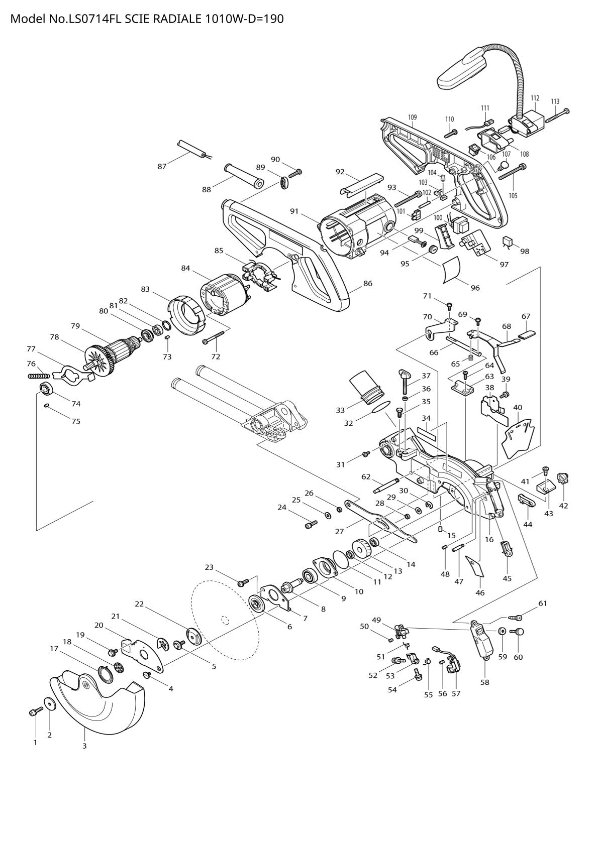 Pièces détachées scie à onglets radiale Makita LS0714FL