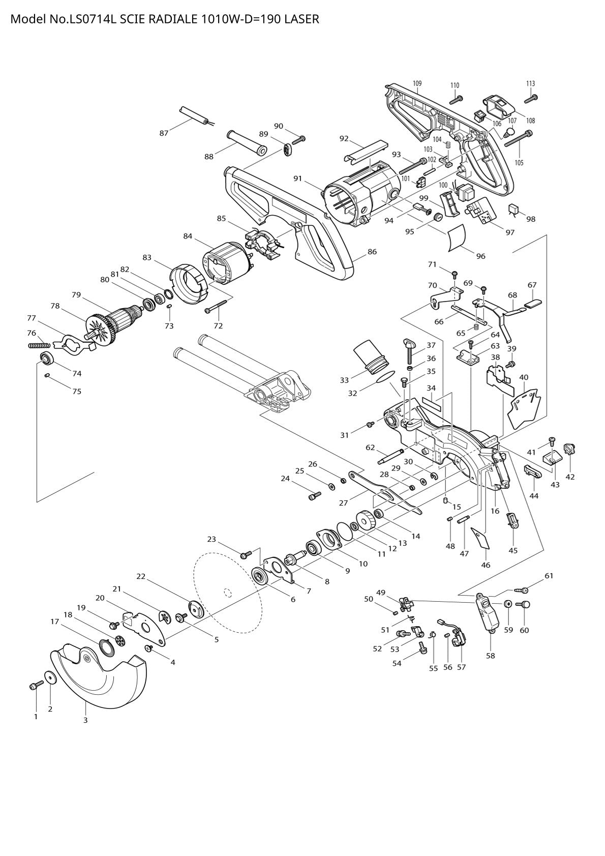 Pièces détachées scie à onglets radiale Makita LS0714L