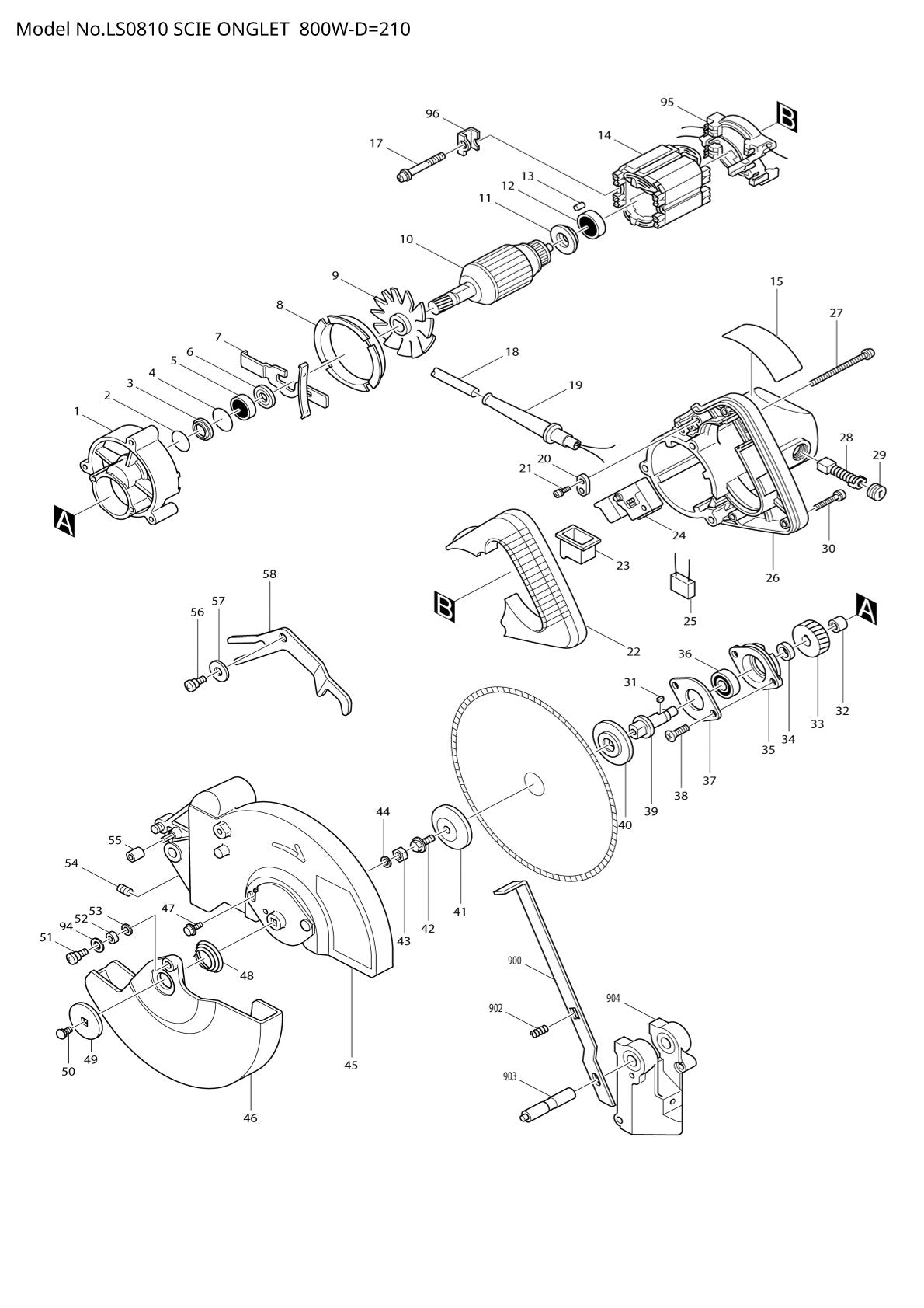 Pièces détachées scie à onglets radiale Makita LS0810