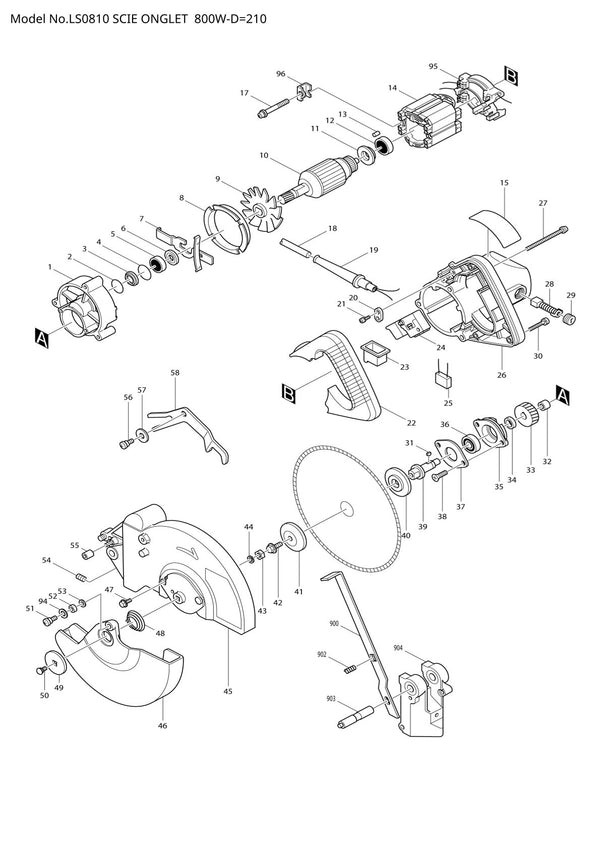 Pièces détachées scie à onglets radiale Makita LS0810