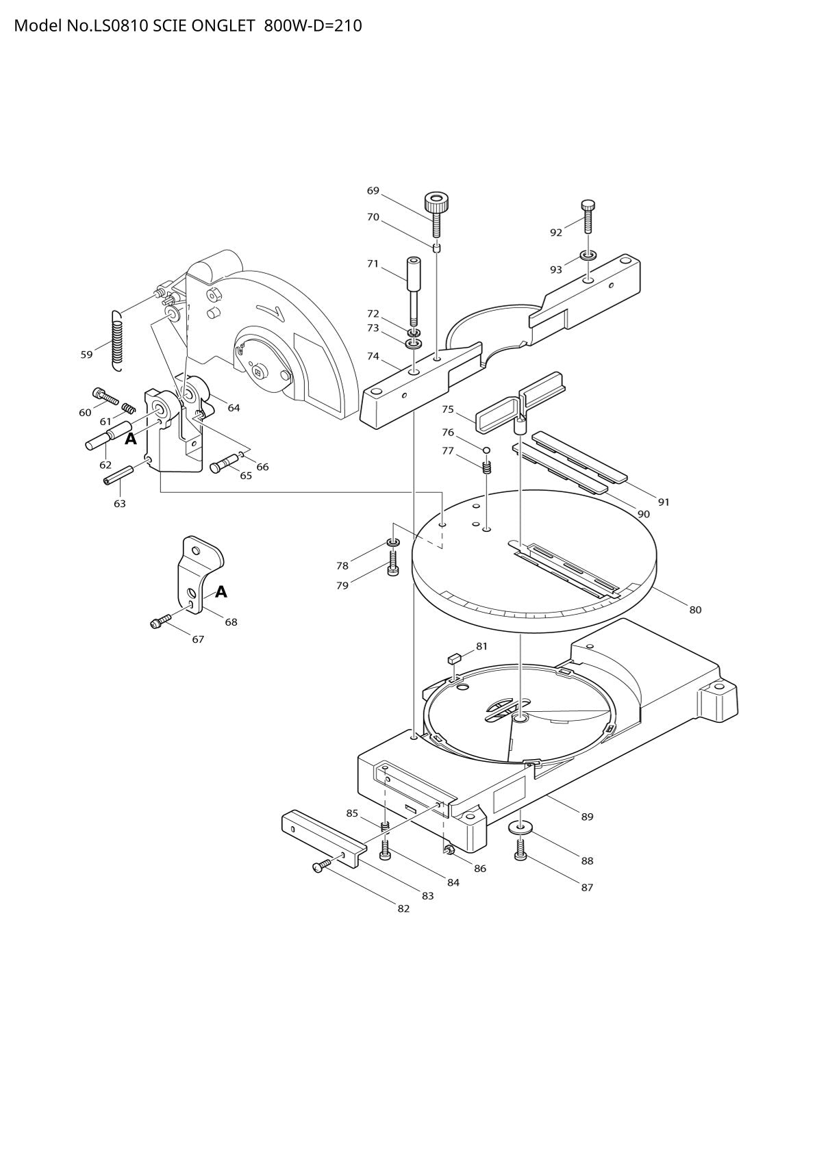 Pièces détachées scie à onglets radiale Makita LS0810