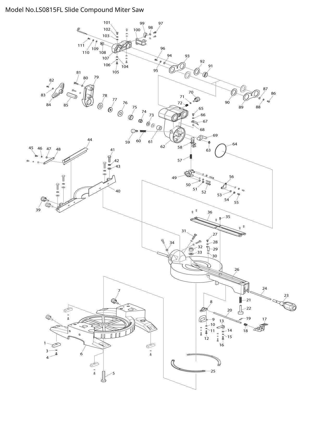 Pièces détachées scie à onglets radiale Makita LS0815FL