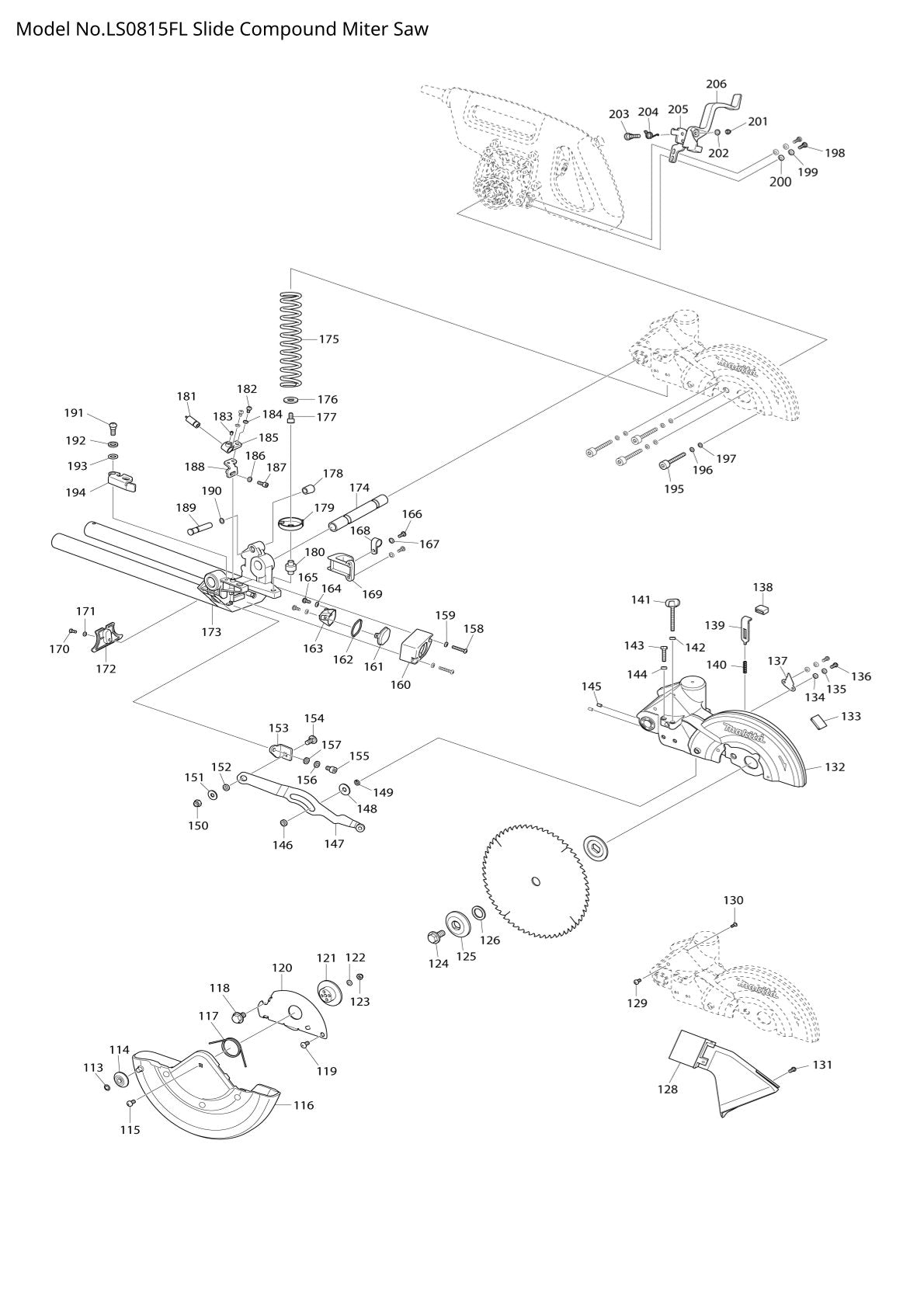 Pièces détachées scie à onglets radiale Makita LS0815FL