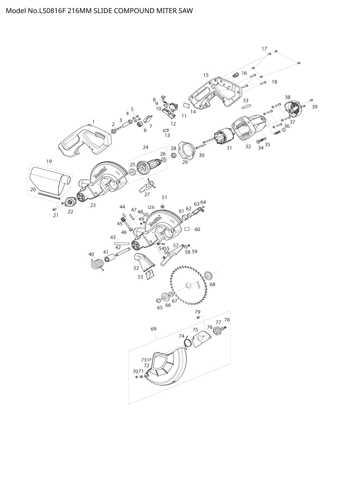 Pièces détachées scie à onglets radiale Makita LS0816F