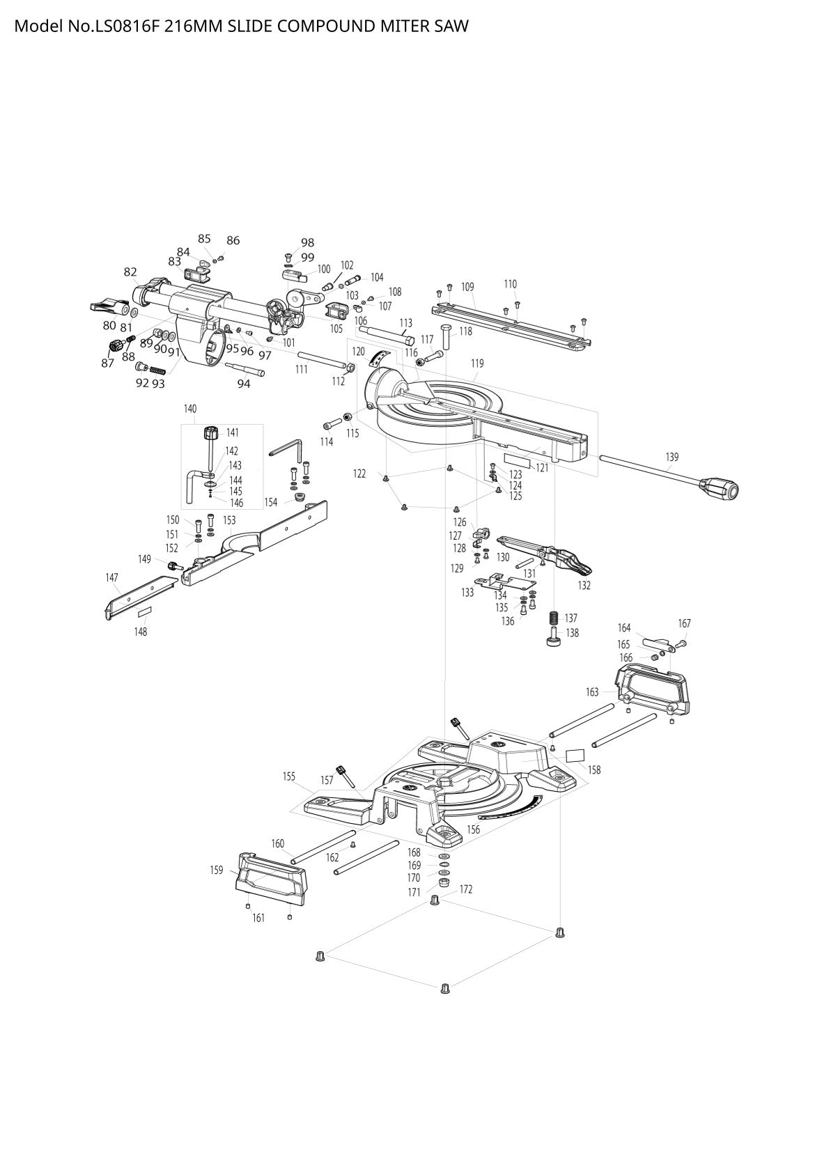 Pièces détachées scie à onglets radiale Makita LS0816F