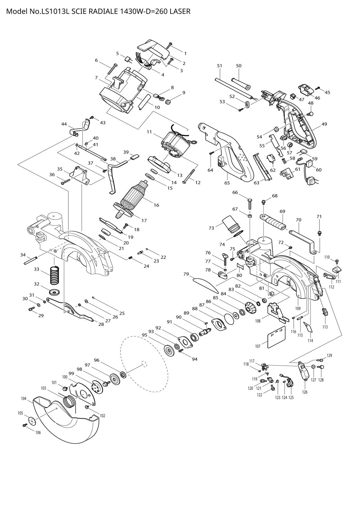Pièces détachées scie à onglets radiale Makita LS1013L