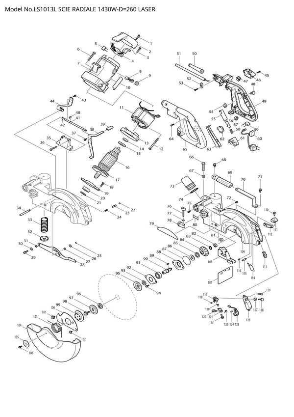 Pièces détachées scie à onglets radiale Makita LS1013L
