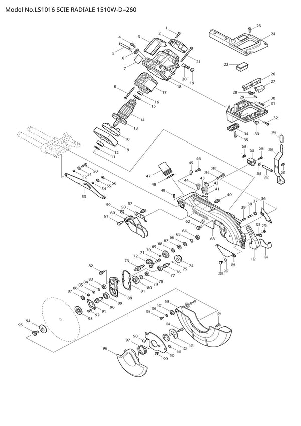 Pièces détachées scie à onglets radiale Makita LS1016