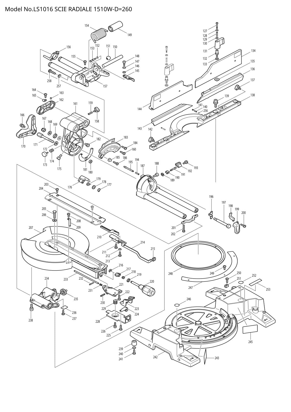 Pièces détachées scie à onglets radiale Makita LS1016