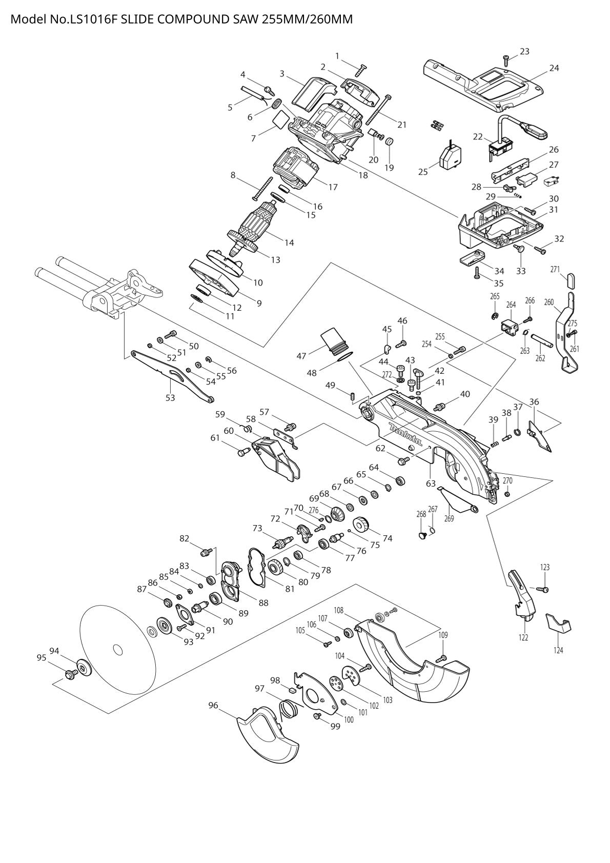 Pièces détachées scie à onglets radiale Makita LS1016F