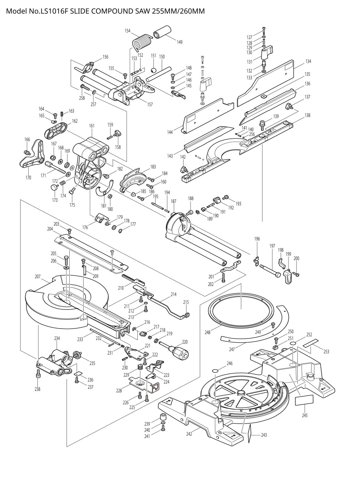 Pièces détachées scie à onglets radiale Makita LS1016F