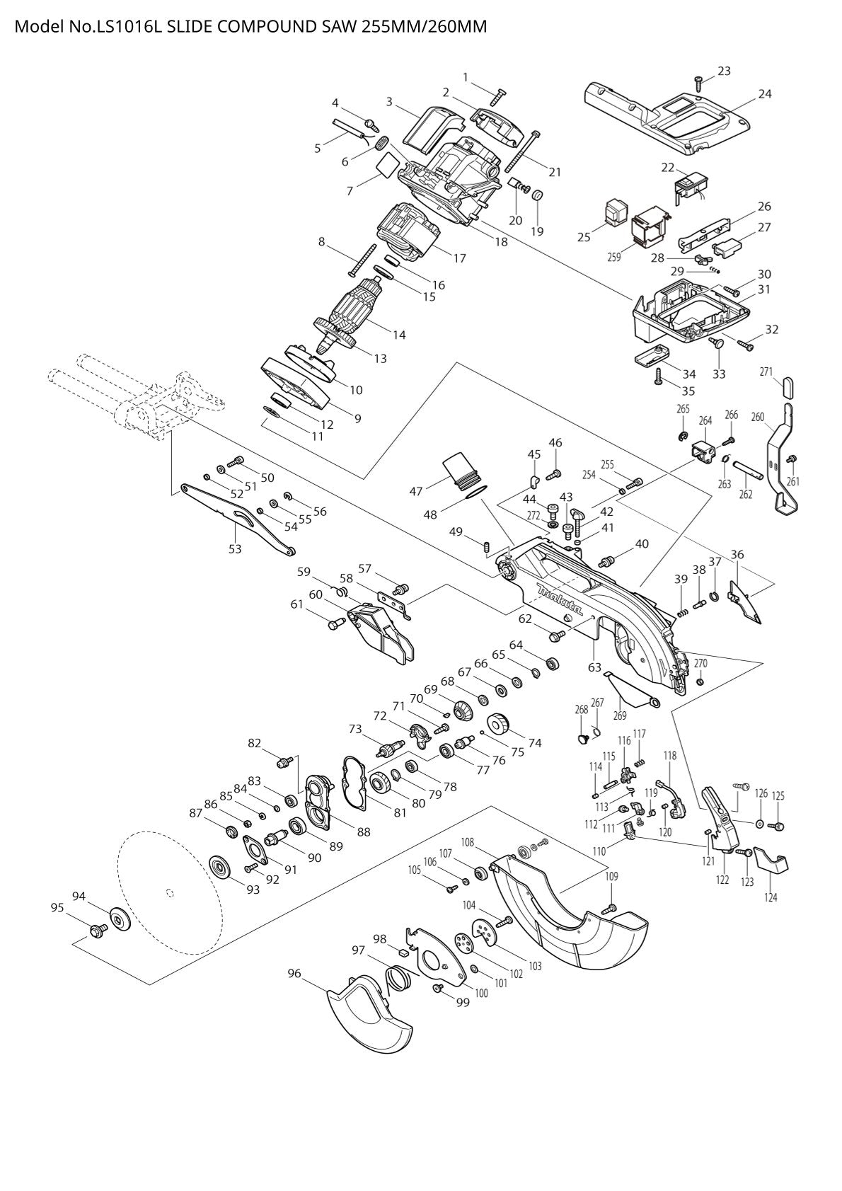 Pièces détachées scie à onglets radiale Makita LS1016L