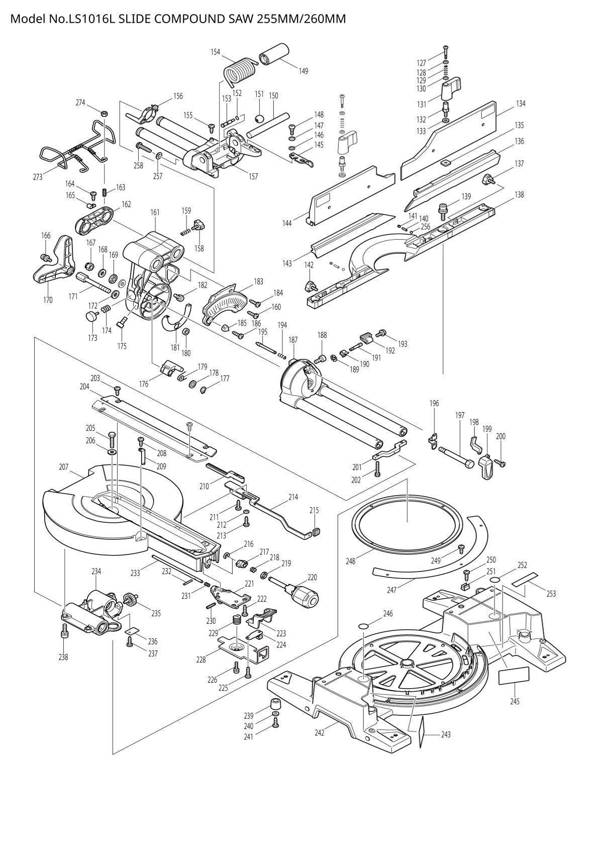 Pièces détachées scie à onglets radiale Makita LS1016L