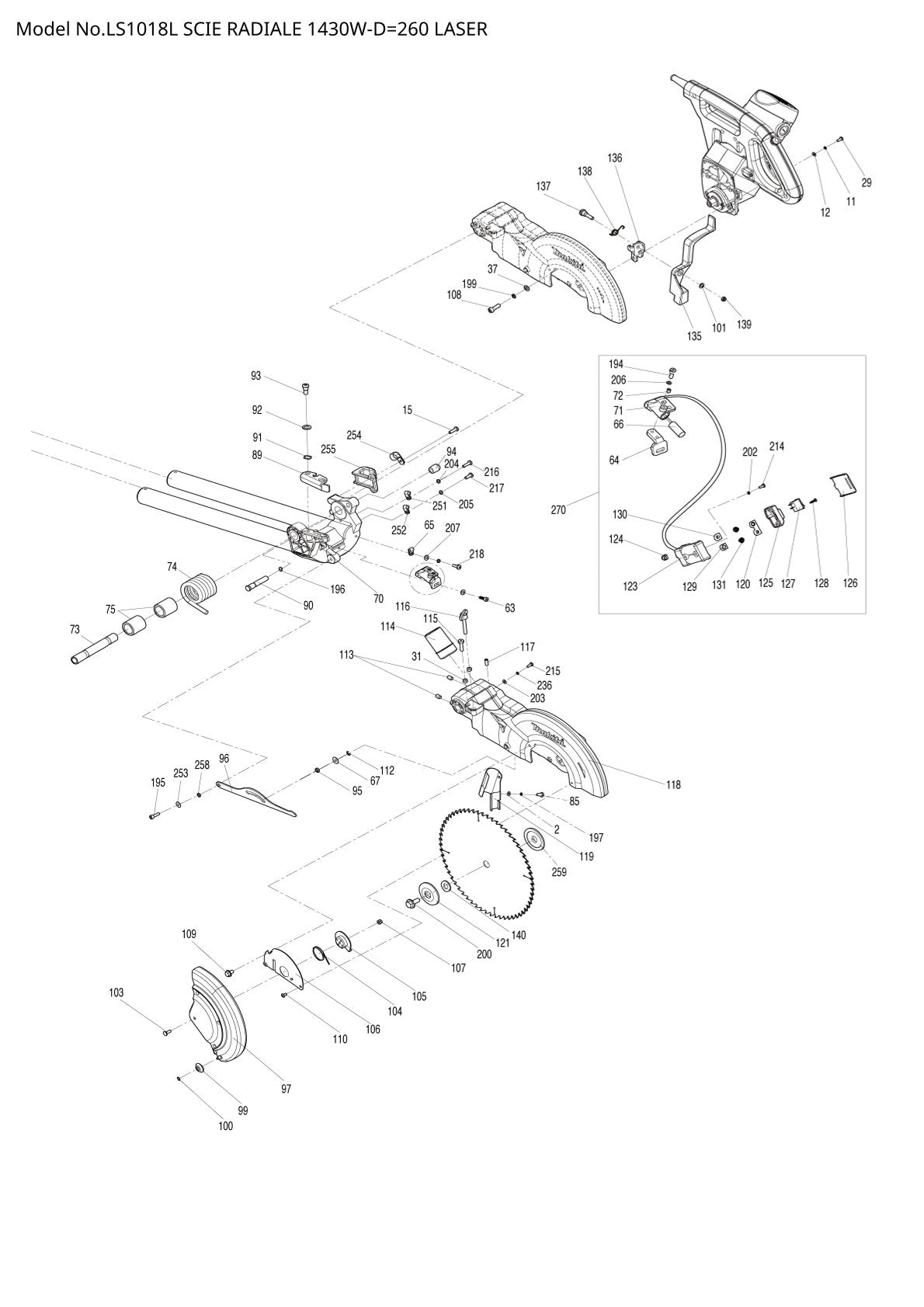 Pièces détachées scie à onglets radiale Makita LS1018L