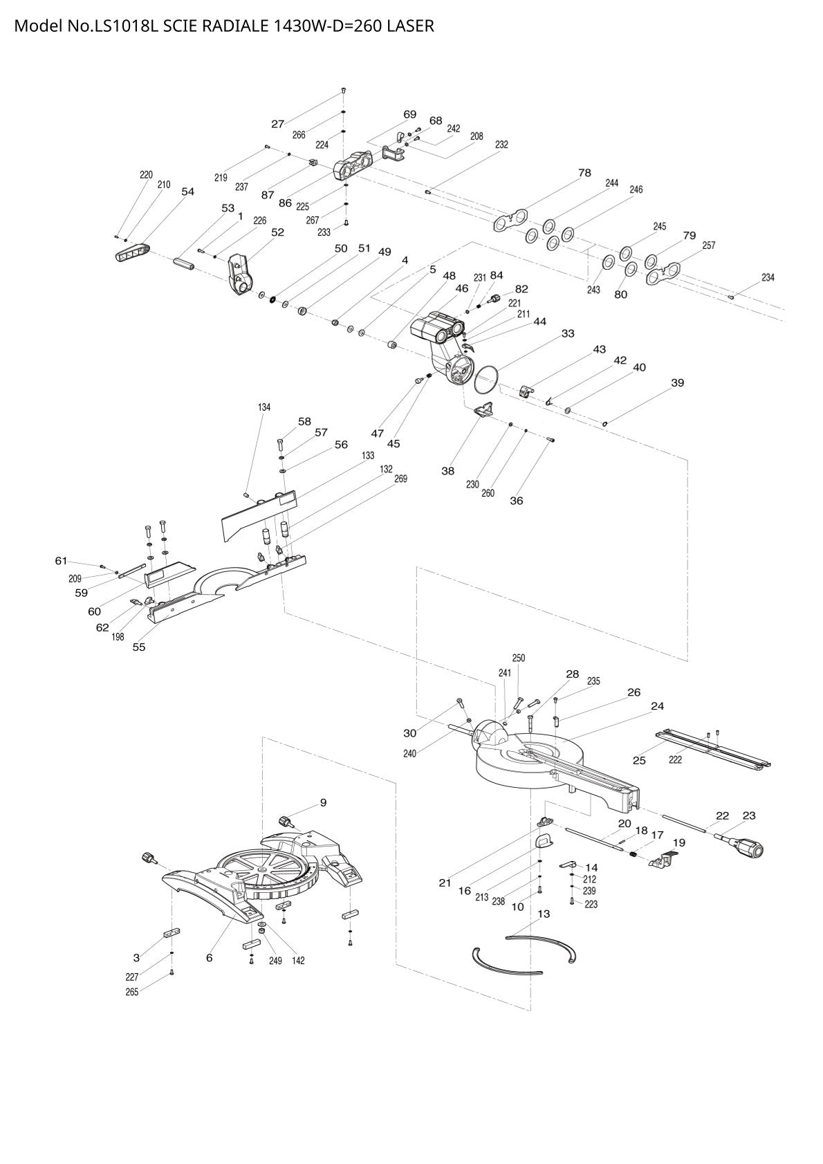 Pièces détachées scie à onglets radiale Makita LS1018L