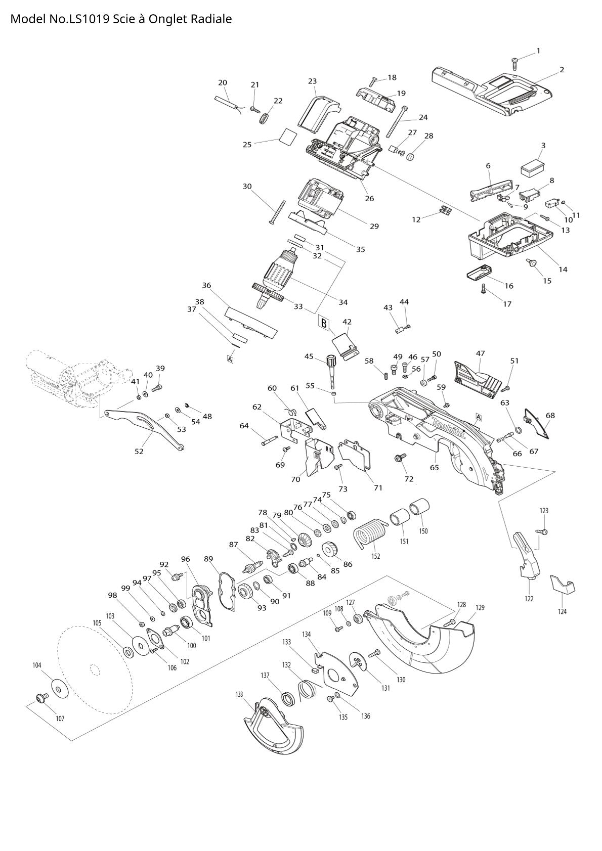 Pièces détachées scie à onglets radiale Makita LS1019
