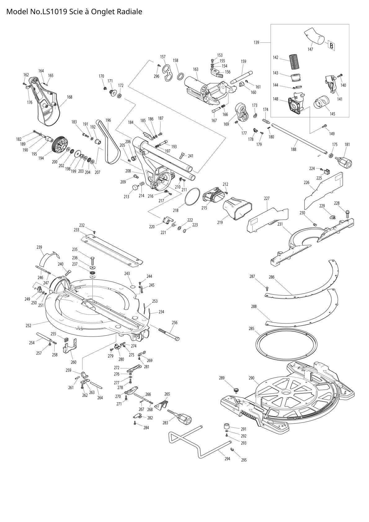 Pièces détachées scie à onglets radiale Makita LS1019